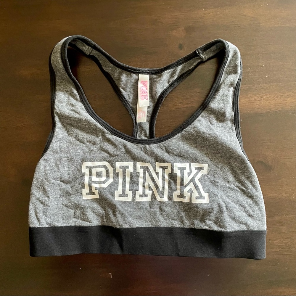 PINK Gray Racerback Sports Bra Size M
